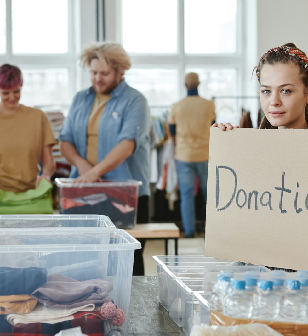 volunteers unpacking donations
